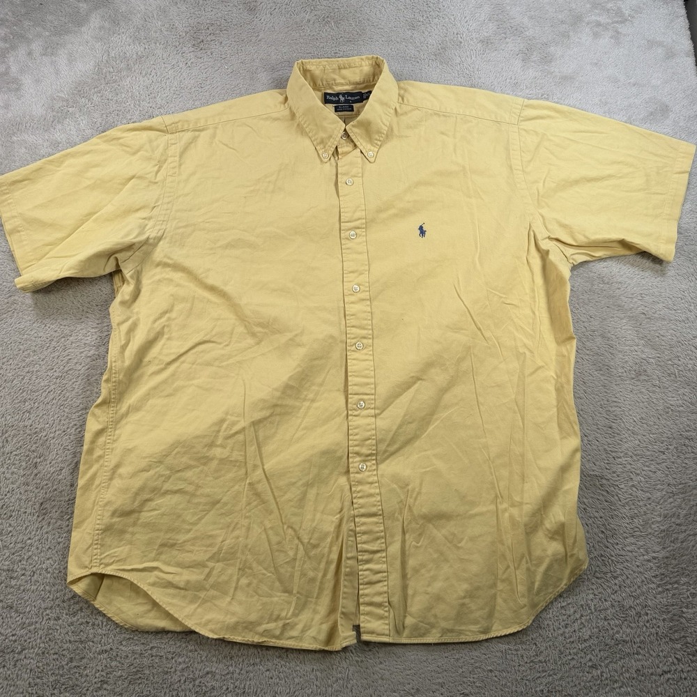 Polo Ralph Lauren Shirt Mens XL Yellow Blaire Short Sleeve Button Down Pony - Picture 2 of 8
